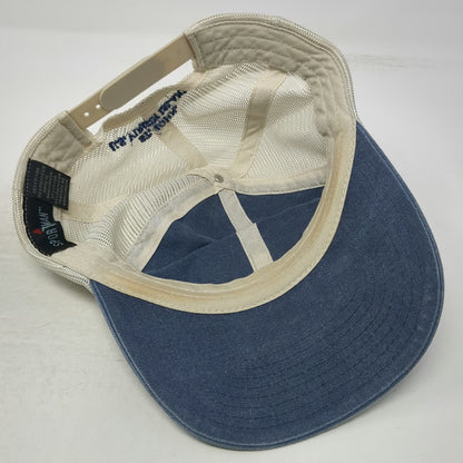 Sportsman Trucker Hat Blue White One Size Leather Patch Mesh St John USVI Bar