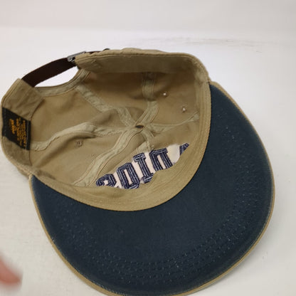 Foxxi ADIOS Baseball Cap Brown Blue OS Leather Strapback Embroidery Hat Made USA