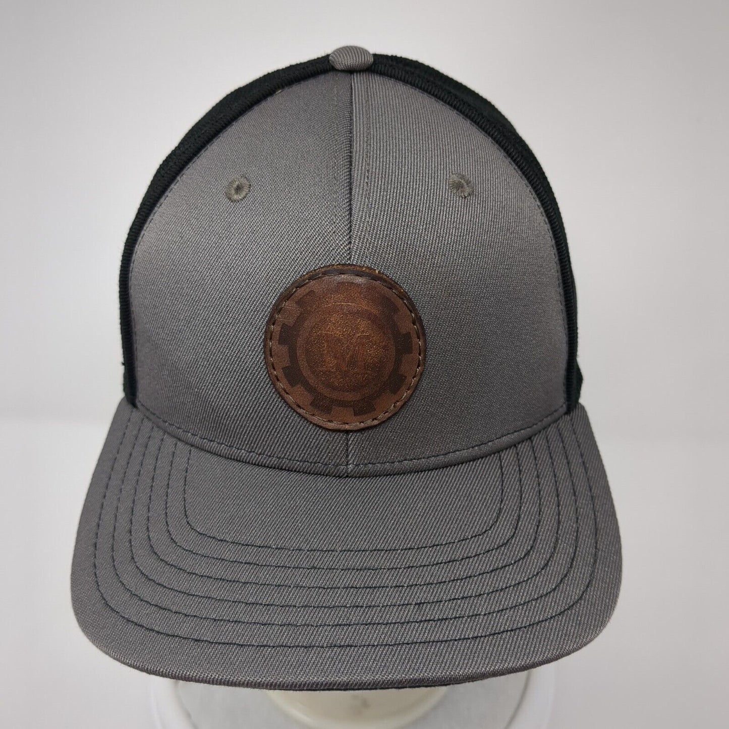 Outdoor Cap Fitted Trucker Hat Gray One Size Adjustable Leather Patch Mesh Back