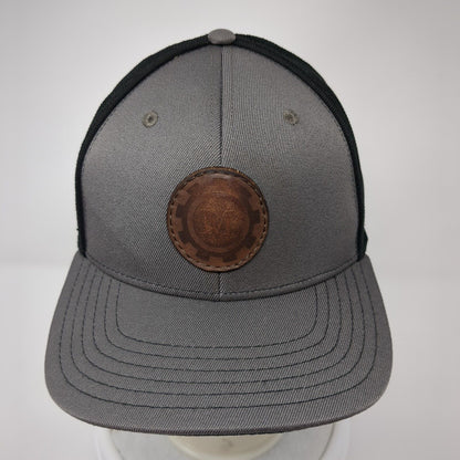 Outdoor Cap Fitted Trucker Hat Gray One Size Adjustable Leather Patch Mesh Back