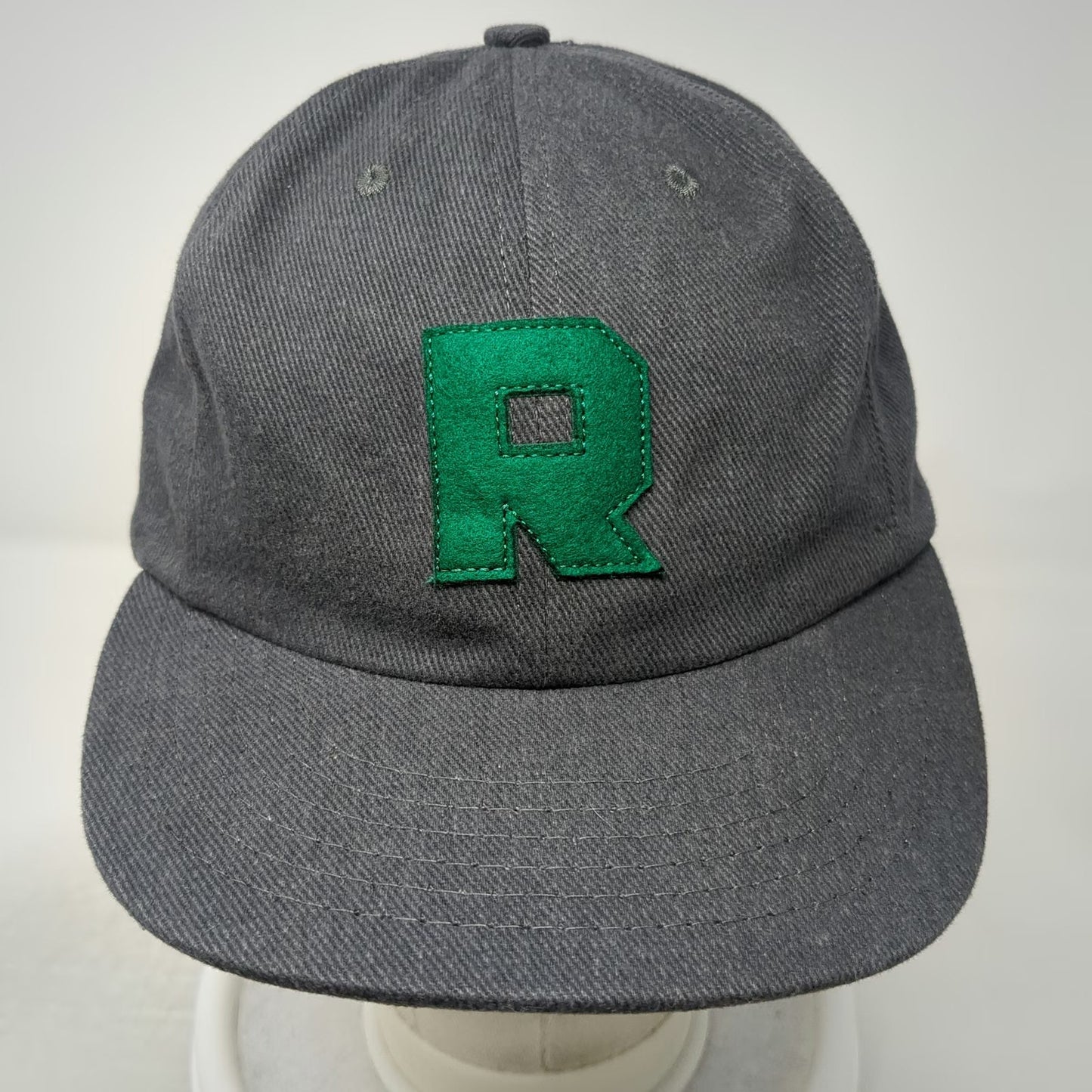 Baseball Cap Gray One Size Made in USA Slideback Green Felt Letter R 6-Panel Hat