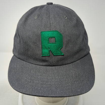 Baseball Cap Gray One Size Made in USA Slideback Green Felt Letter R 6-Panel Hat