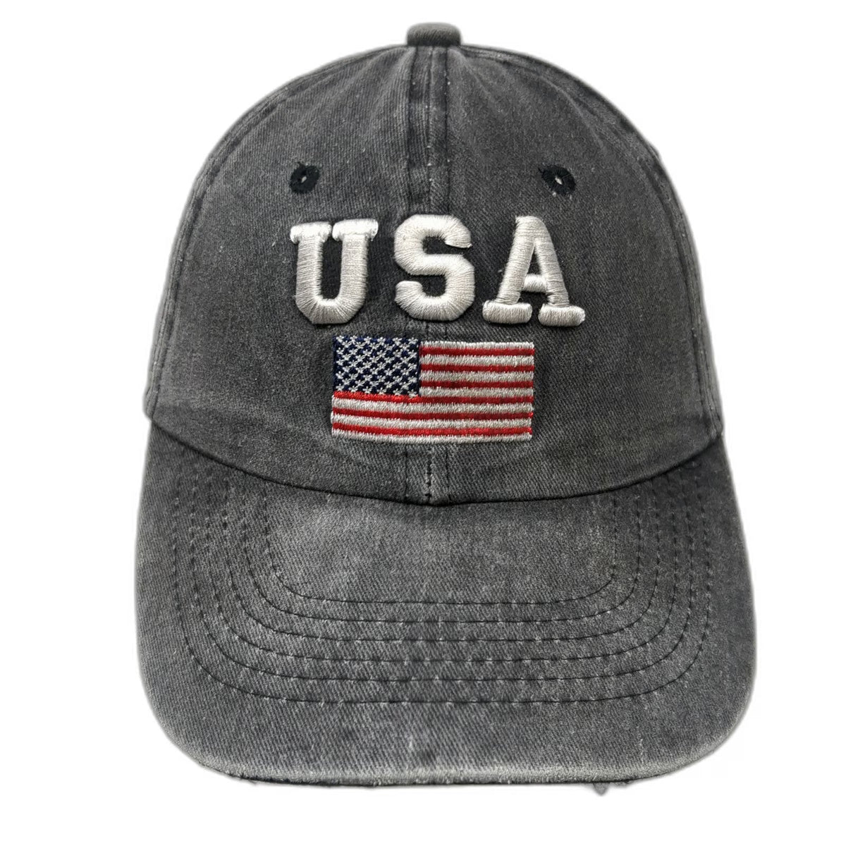 USA American Flag Baseball Cap Gray One Size Slideback Embroidered Cotton Hat