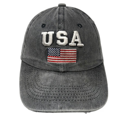 USA American Flag Baseball Cap Gray One Size Slideback Embroidered Cotton Hat