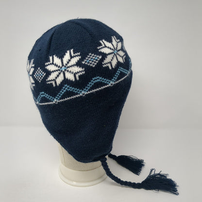 Unbranded Knit Beanie Hat Blue One Size Fair Isle Braided Lined