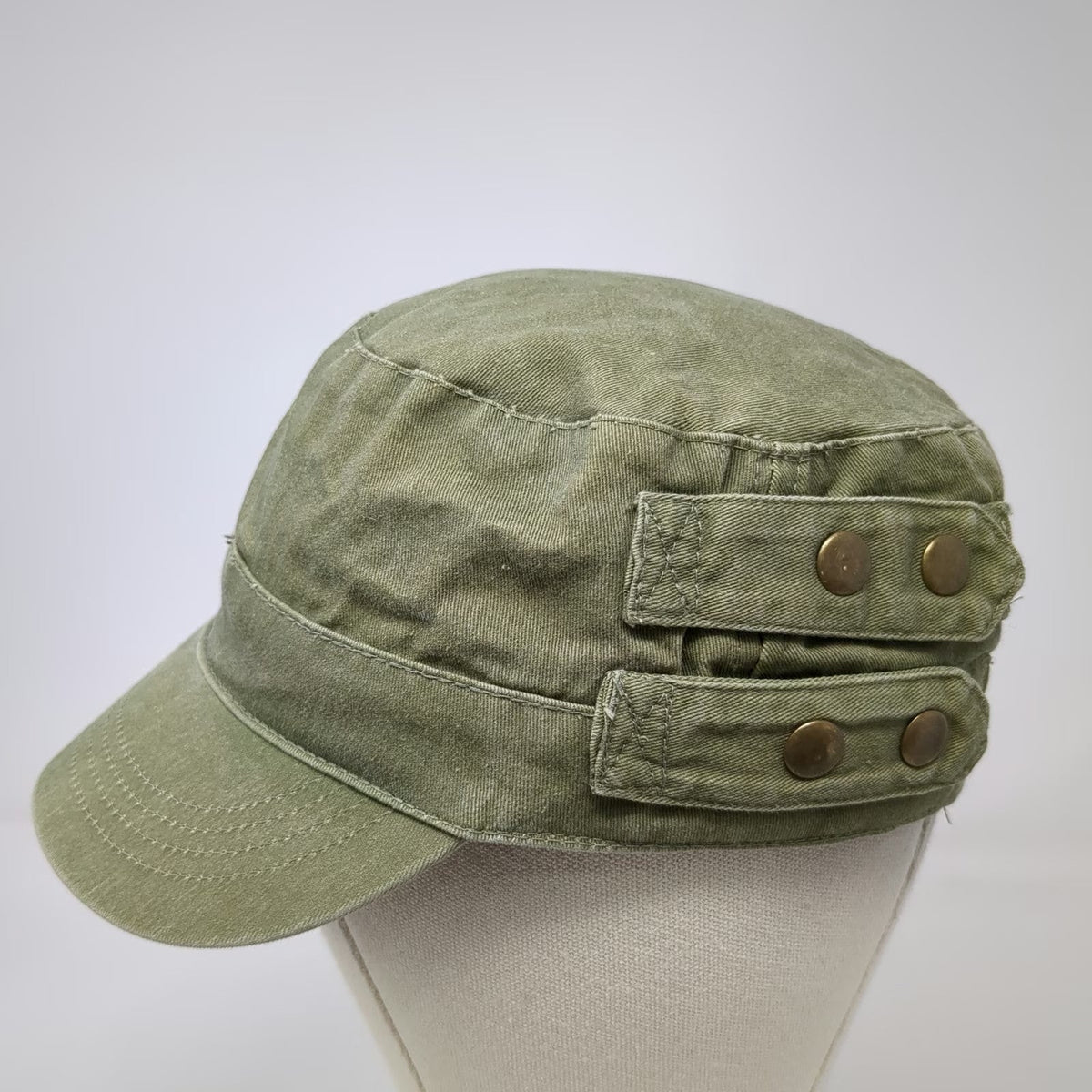 Army Cap Green One Size Solid Back Snap Button Side Straps Plain Cotton Hat