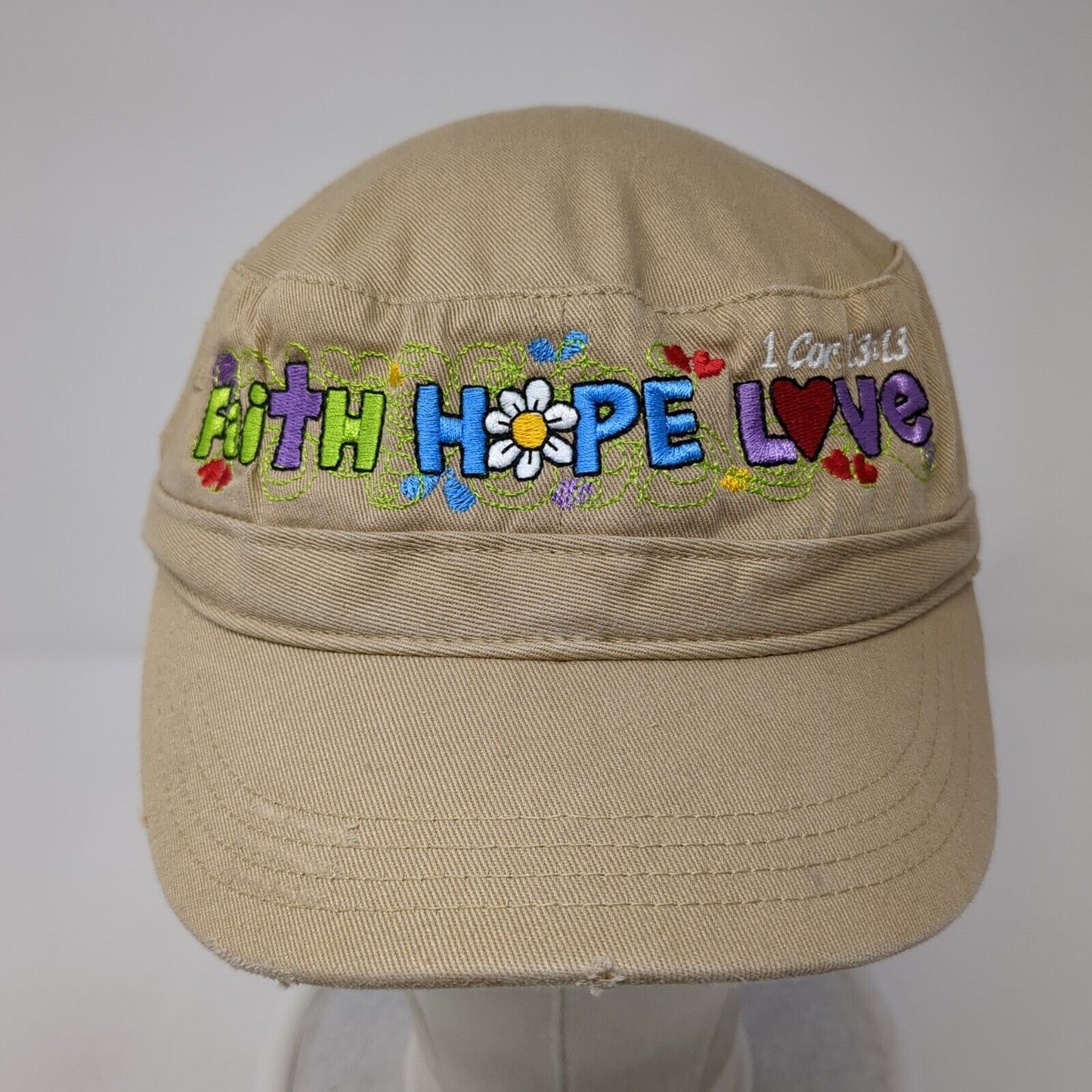 Faith Hope Love 1 Cor. 13:13 Cadet Army Cap Tan One Size Embroidered District