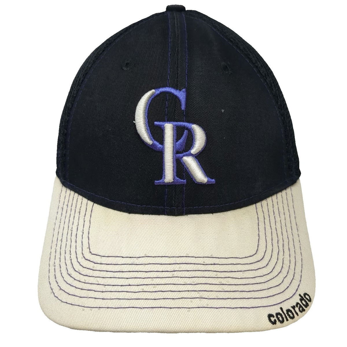 Colorado Rockies MLB New Era Baseball Cap Black White Purple L Mesh Back Stretch