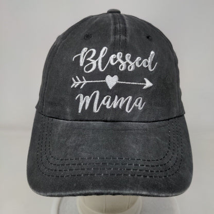 Blessed Mama Ponyback Slideback Hat Gray One Size Adjustable Embroidered Cotton