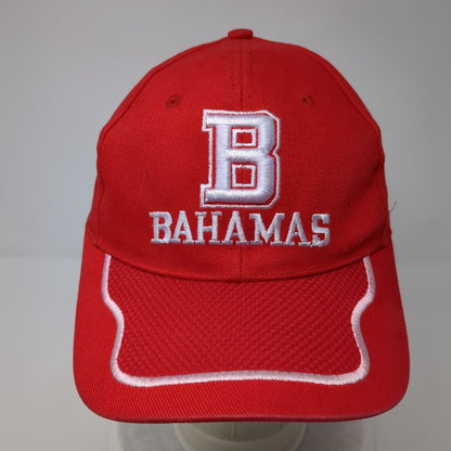 Bahamas Strapback Hat Red OSFA Adjustable Embroidered Solid 6 Panel