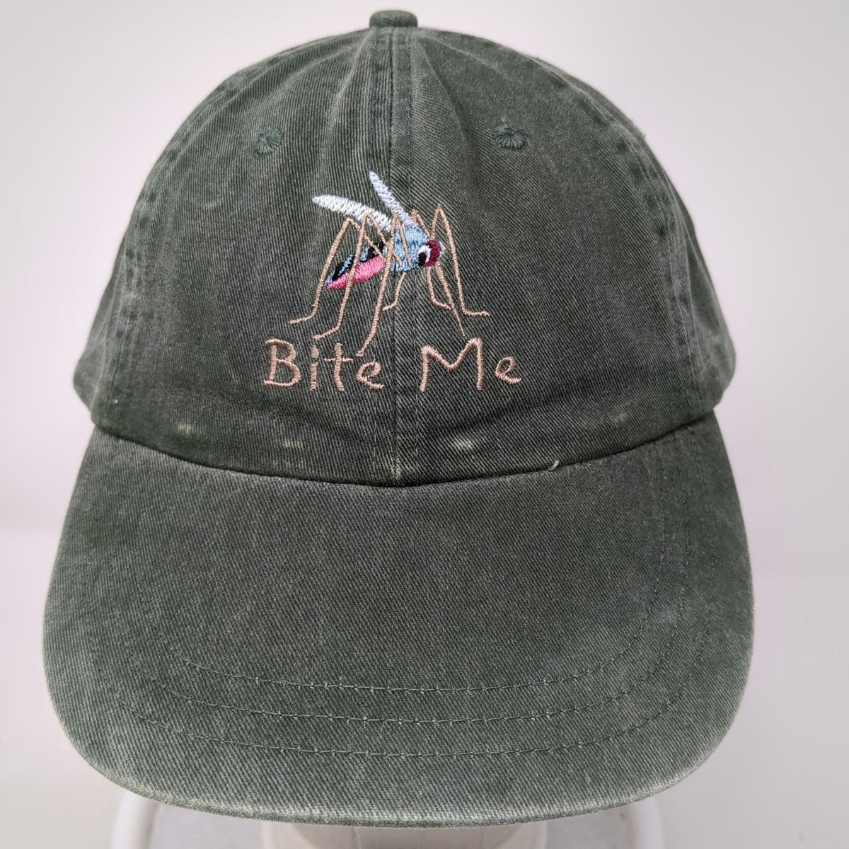 Zkapz Baseball Cap Green One Size Bite Me Mosquito Embroidered Leather Strap Hat