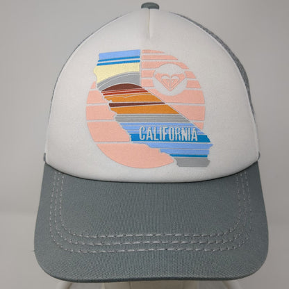 Roxy Trucker Hat Gray White One Size California Sunset Mesh Back Snapback