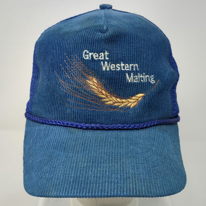 Otto Trucker Hat Blue One Size Snapback Corduroy Rope Wheat Western Malting