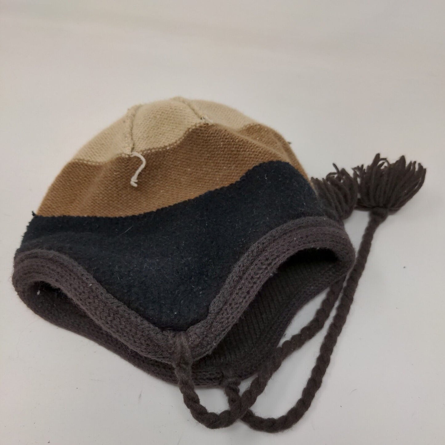 Unbranded Beanie Hat Brown One Size Ear Flap Blank Braided Pom Pom Winter