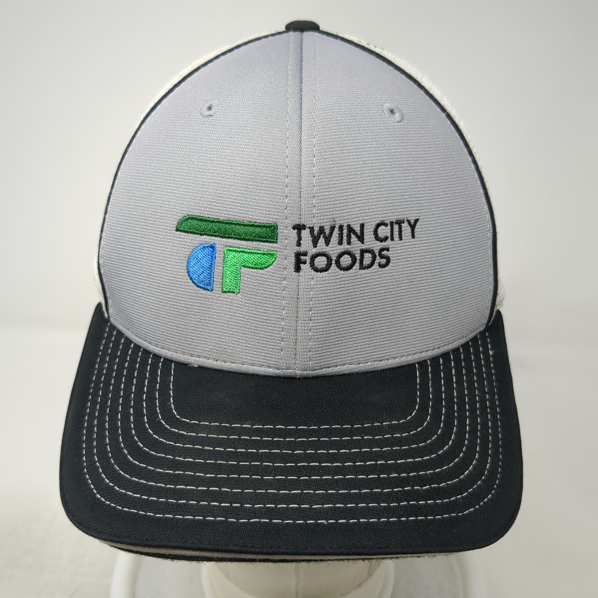 Richardson Baseball Cap Gray Black M Mesh Fitted Twin City Foods Stretch Hat
