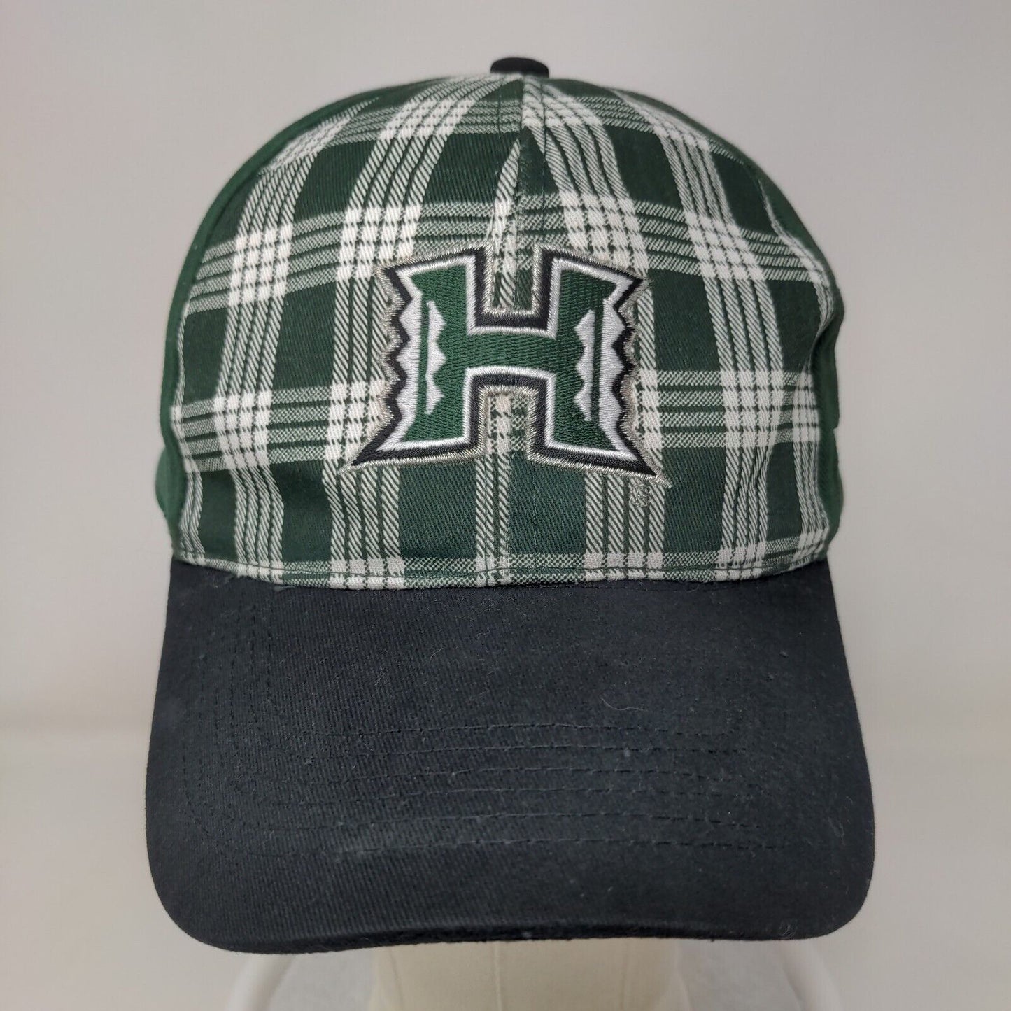 KOP Distributors Hawaii Men's Strapback Hat Green Plaid Embroidered Logo