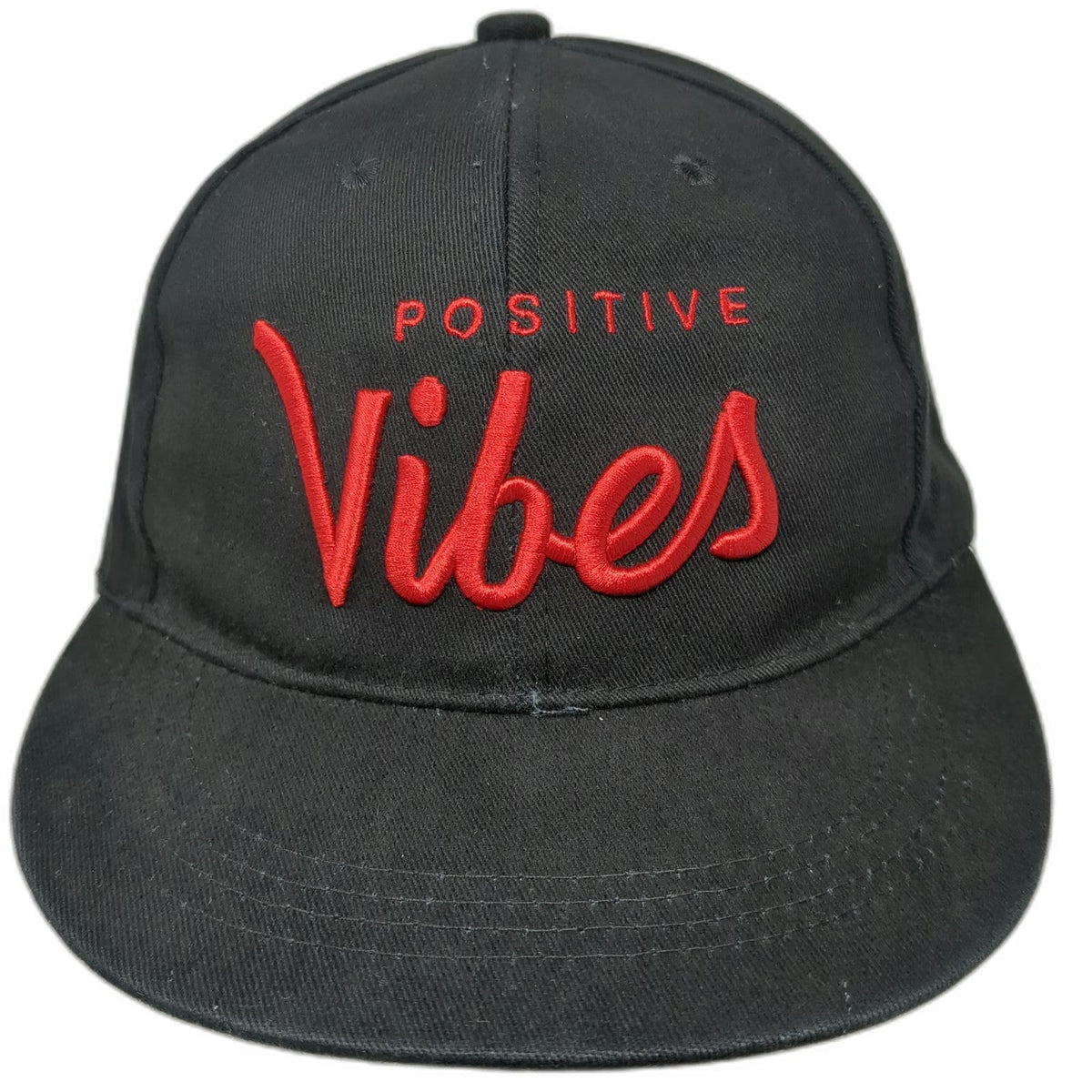 Black Snapback Hat One Size Positive Vibes Red Embroidered Cotton Structured