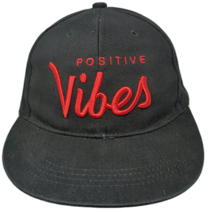 Black Snapback Hat One Size Positive Vibes Red Embroidered Cotton Structured