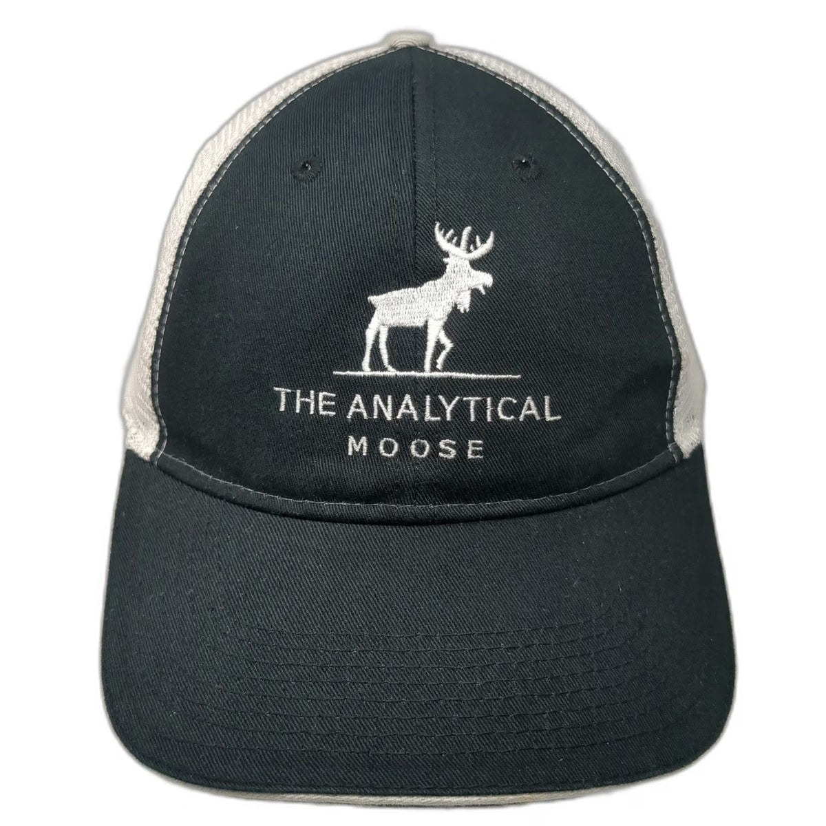 Baseball Cap Black White One Size Mesh Back Strapback Analytical Moose Hat
