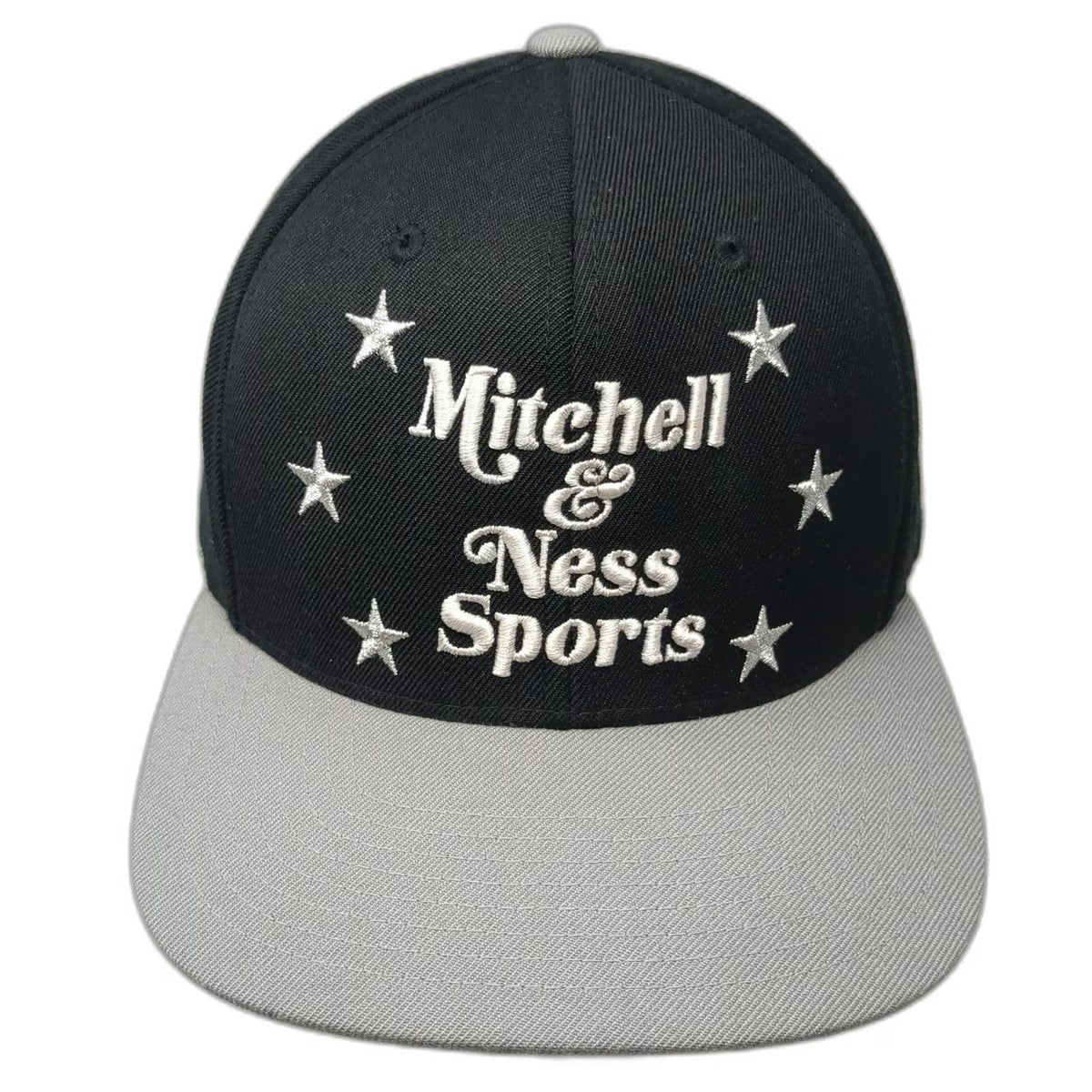 Mitchell & Ness Snapback Hat Black Gray White One Size Flat Brim Logo Stars