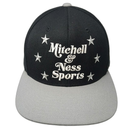 Mitchell & Ness Snapback Hat Black Gray White One Size Flat Brim Logo Stars