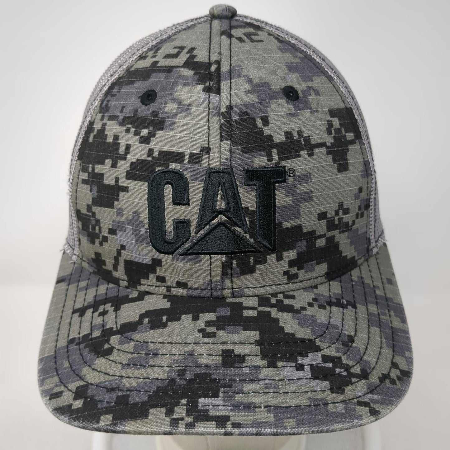 CAT Baseball Cap Gray One Size Digital Camo Mesh Back Snapback Embroidery Hat