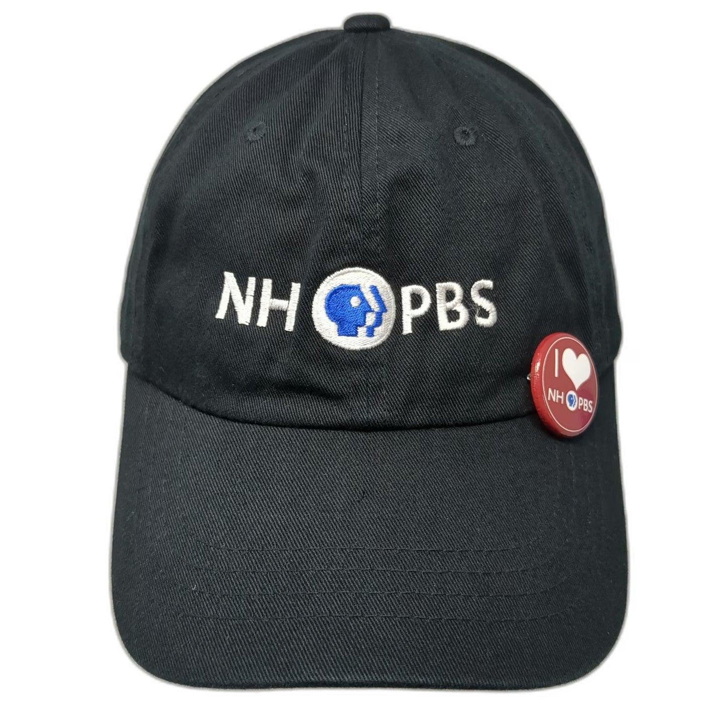 Yupoong Baseball Cap Black One Size NH PBS Logo Hat Adjustable Slideback Pin