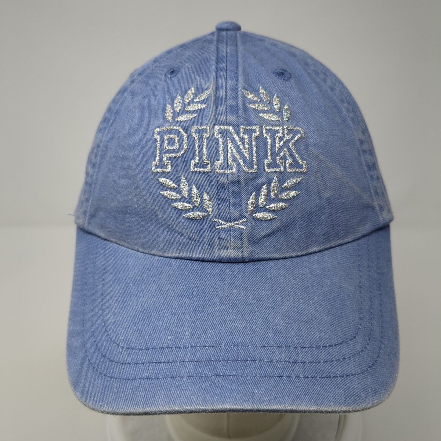 PINK Slideback Hat Blue OS Adjustable Glittered Embroidered Victoria's Secret