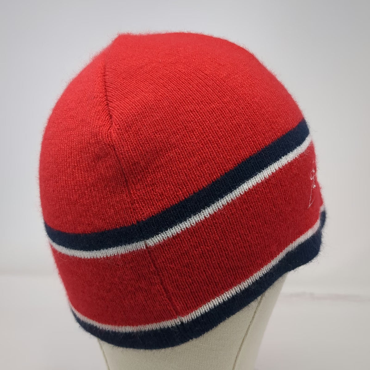 Budweiser Bowtie Logo Red One Size Beanie Hat Blue White Stripes Knit Beer