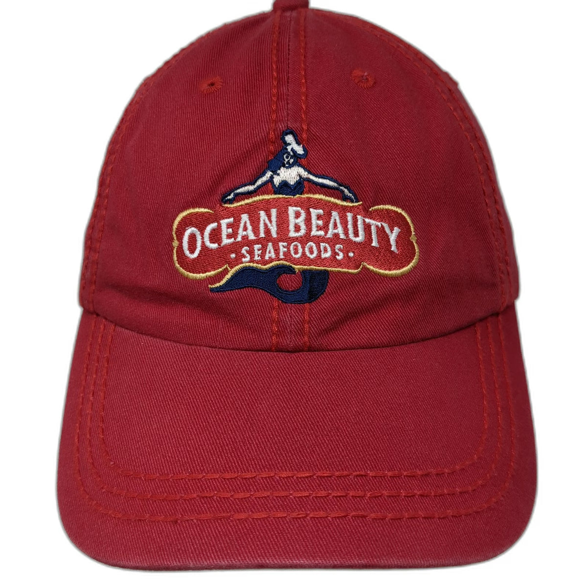 Ocean Beauty Seafoods Red One Size Baseball Cap Hat Embroidered Logo Strapback