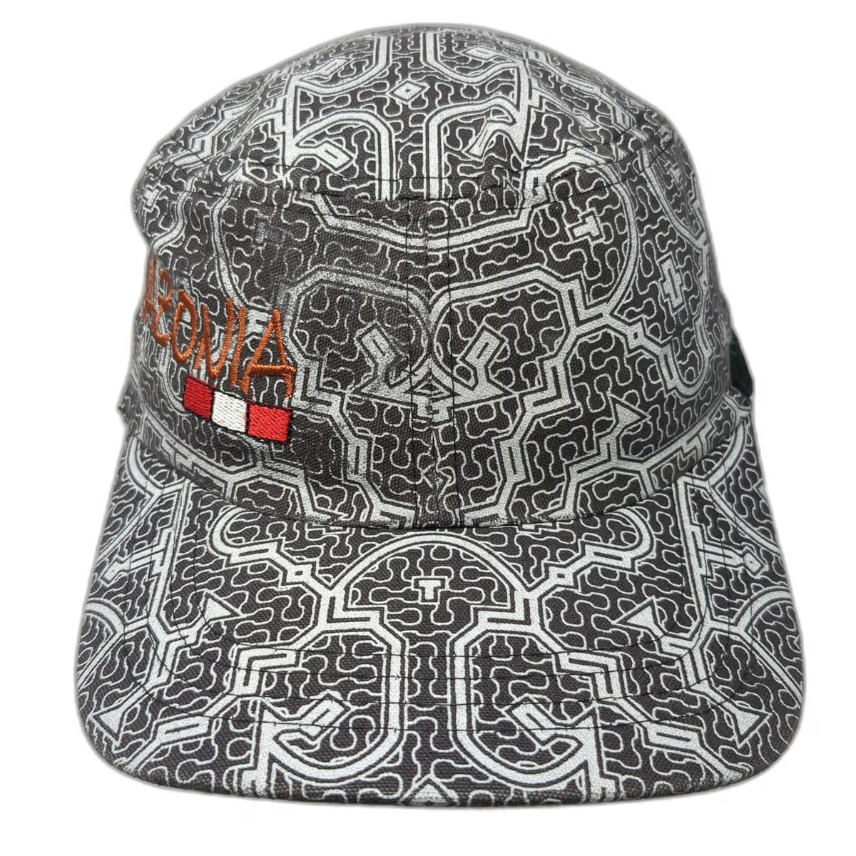 Amazonia Army Cap Black Gray One Size Geometric Tribal Pattern Slideback Hat