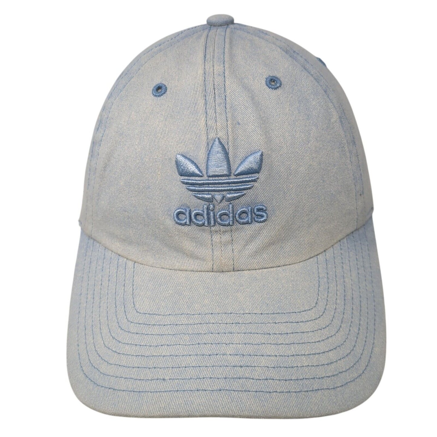 Adidas Slideback Hat Blue One Size Adjustable Embroidered Trefoil Denim Cotton