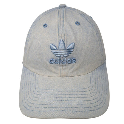 Adidas Slideback Hat Blue One Size Adjustable Embroidered Trefoil Denim Cotton