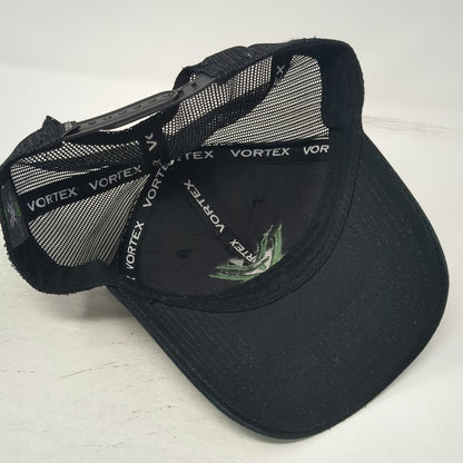 Vortex Trucker Hat Black One Size Mesh Back Snapback Embroidered Logo Optics