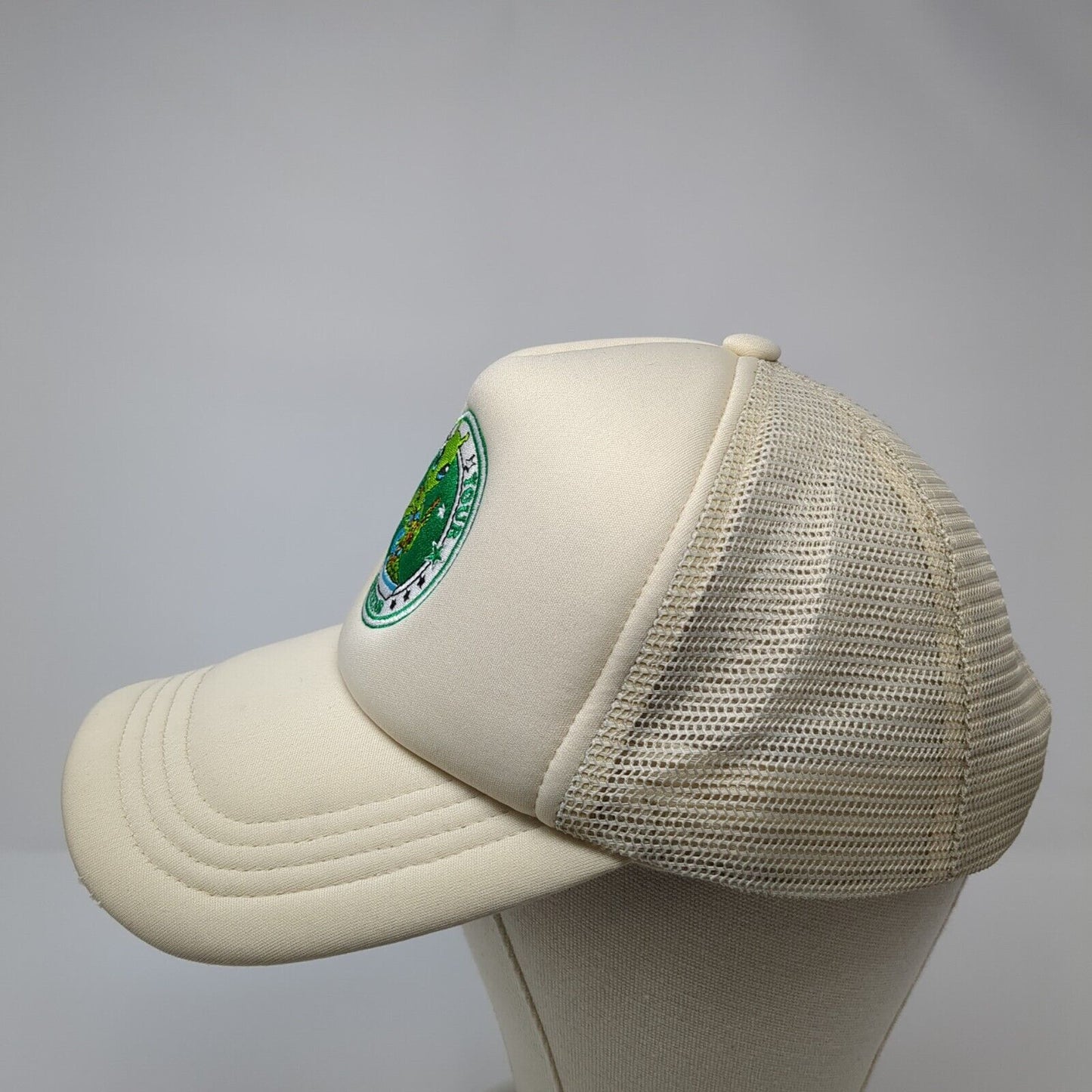 Toss Your Greens Snapback Mesh Back Trucker Hat Tan One Size Adjustable