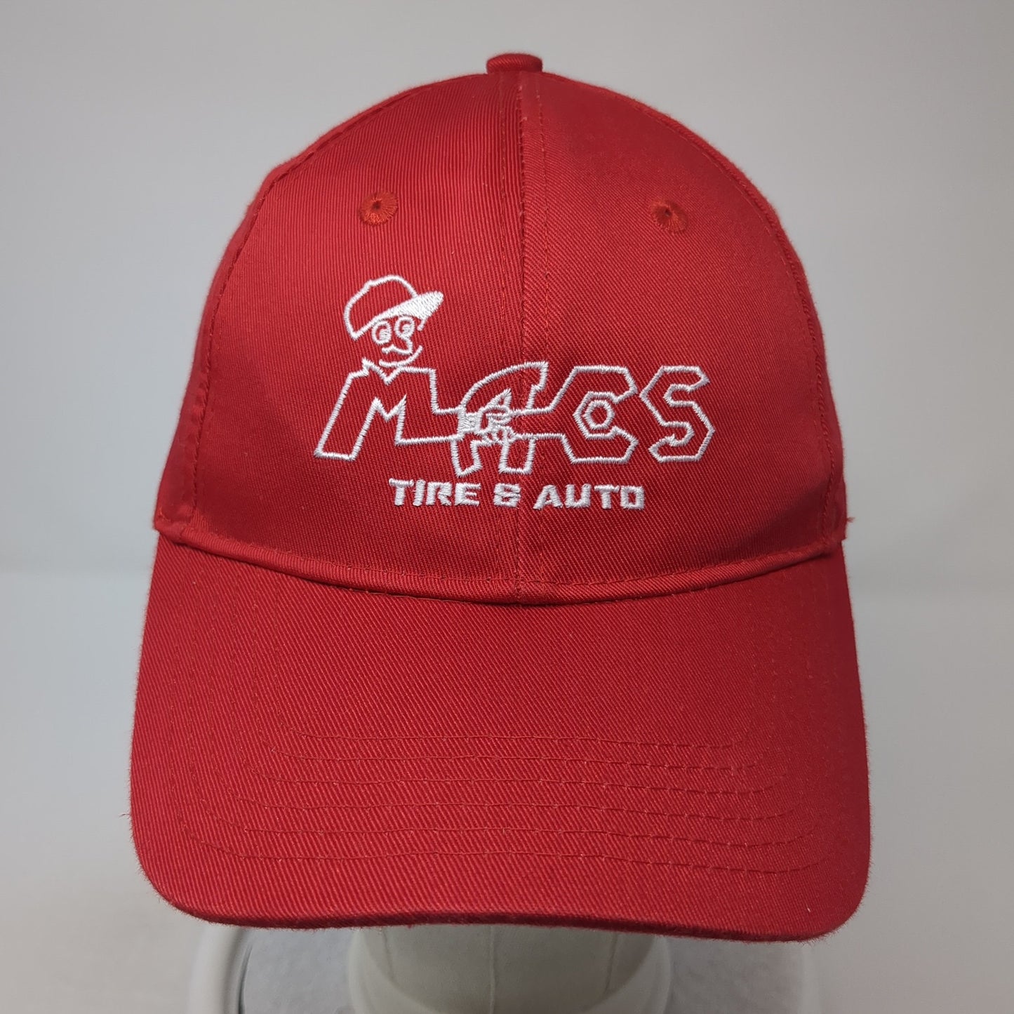Macs Tire & Auto Strapback Hat Red One Size Adjustable Embroidered