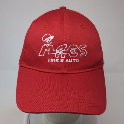 Macs Tire & Auto Strapback Hat Red One Size Adjustable Embroidered
