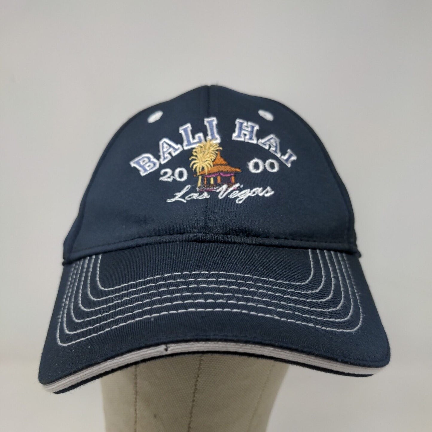 Ahead Men's Fitted Hat Blue Stretch Embroidered Bali Hai Las Vegas Vintage 2000