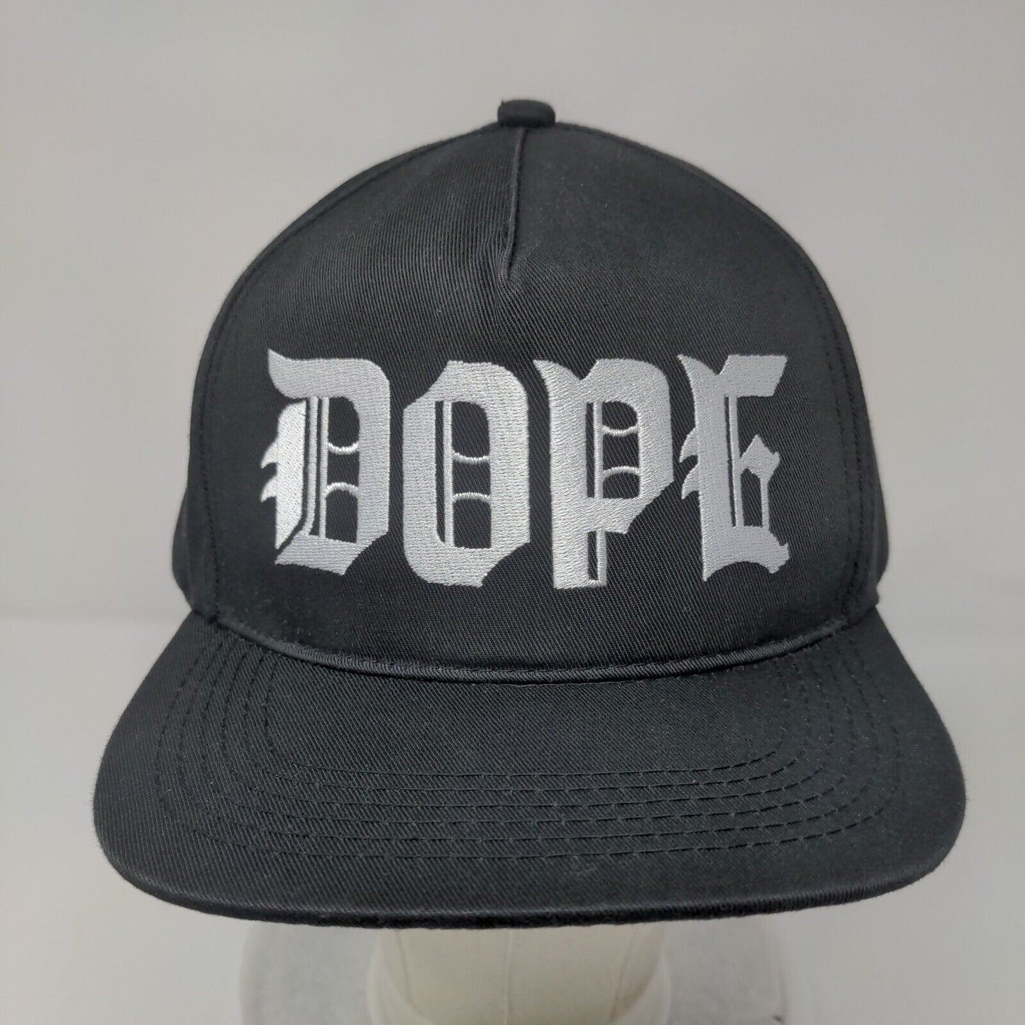 DOPE Snapback Hat Black One Size Adjustable Embroidered Vented Holes
