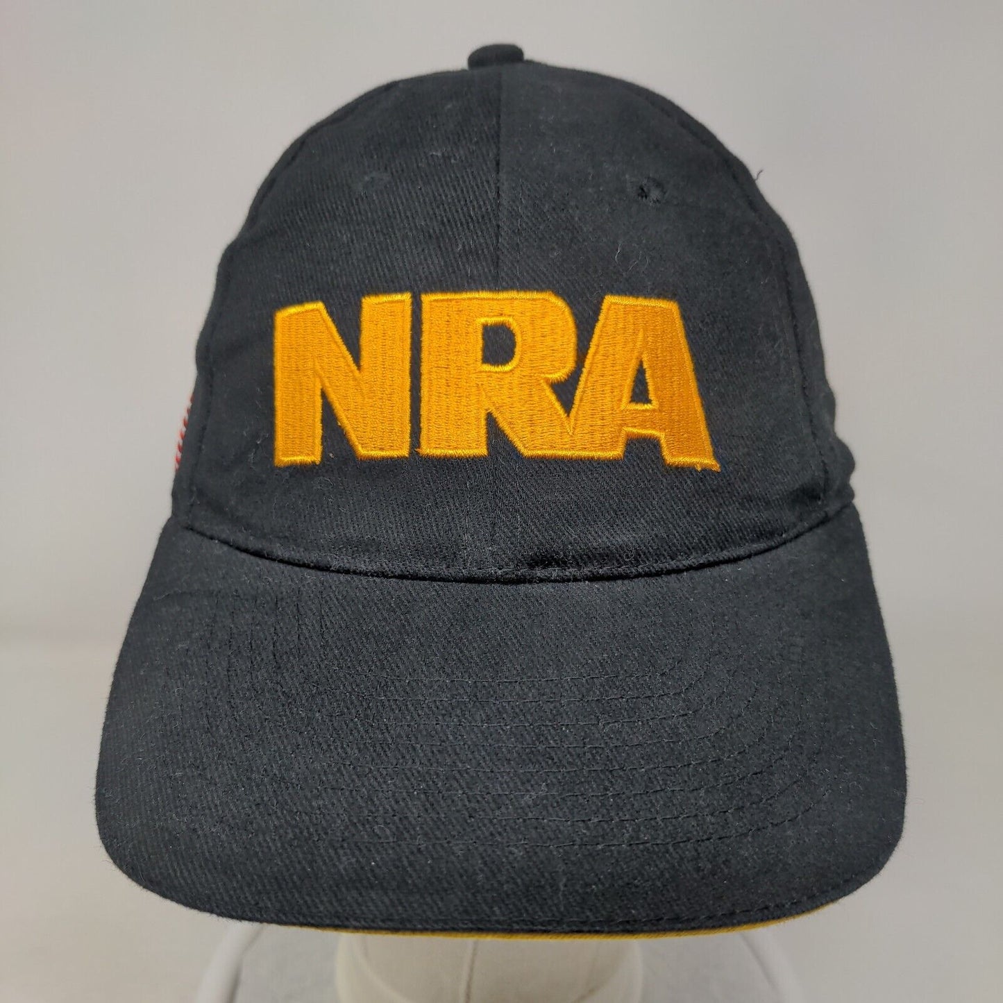 NRA Strapback Hat Black One Size Adjustable Embroidered Patriotic 6 Panel
