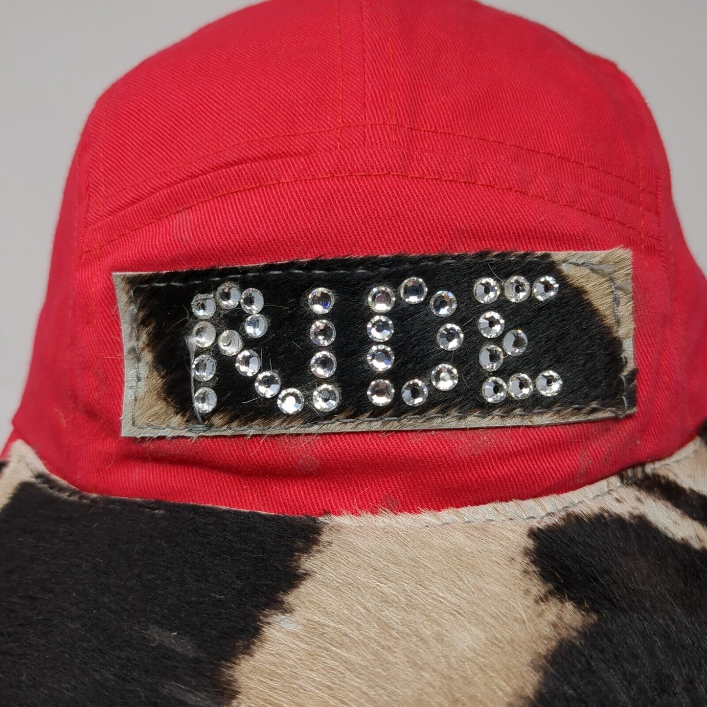 Ride Patch Strapback 5 Panel Hat Red OSFA Adjustable Rhinestone