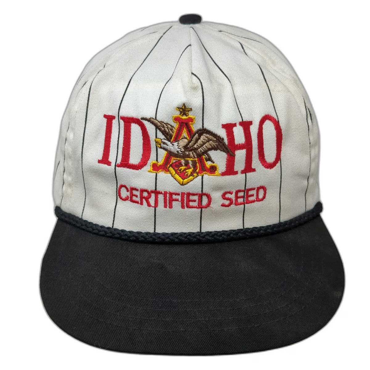 Jan-Bar 5 Panel Hat White Black Pinstripe Rope Slideback Eagle Logo USA Vintage