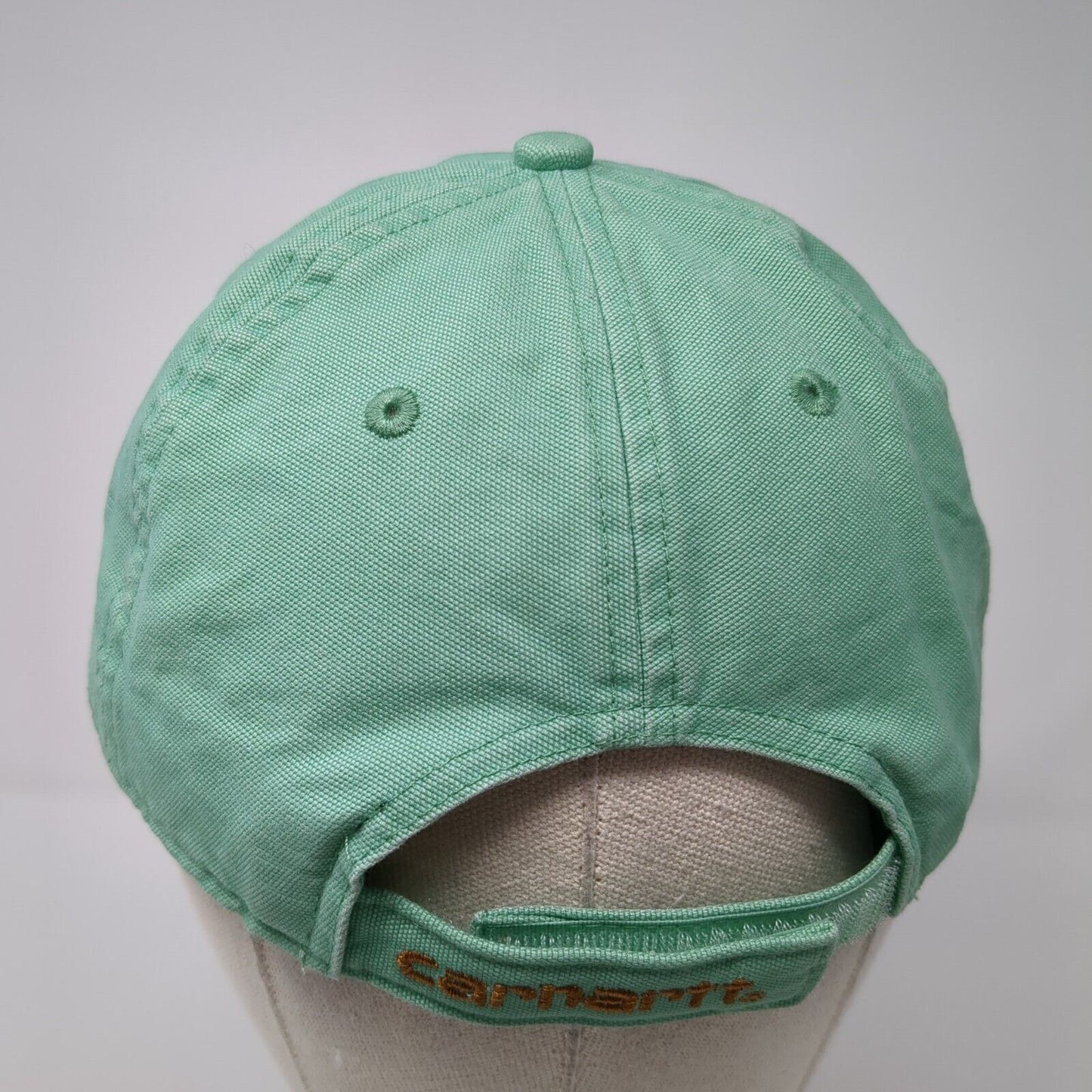 Carhartt Strapback Hat Green One Size Adjustable Leather Patch 6 Panel