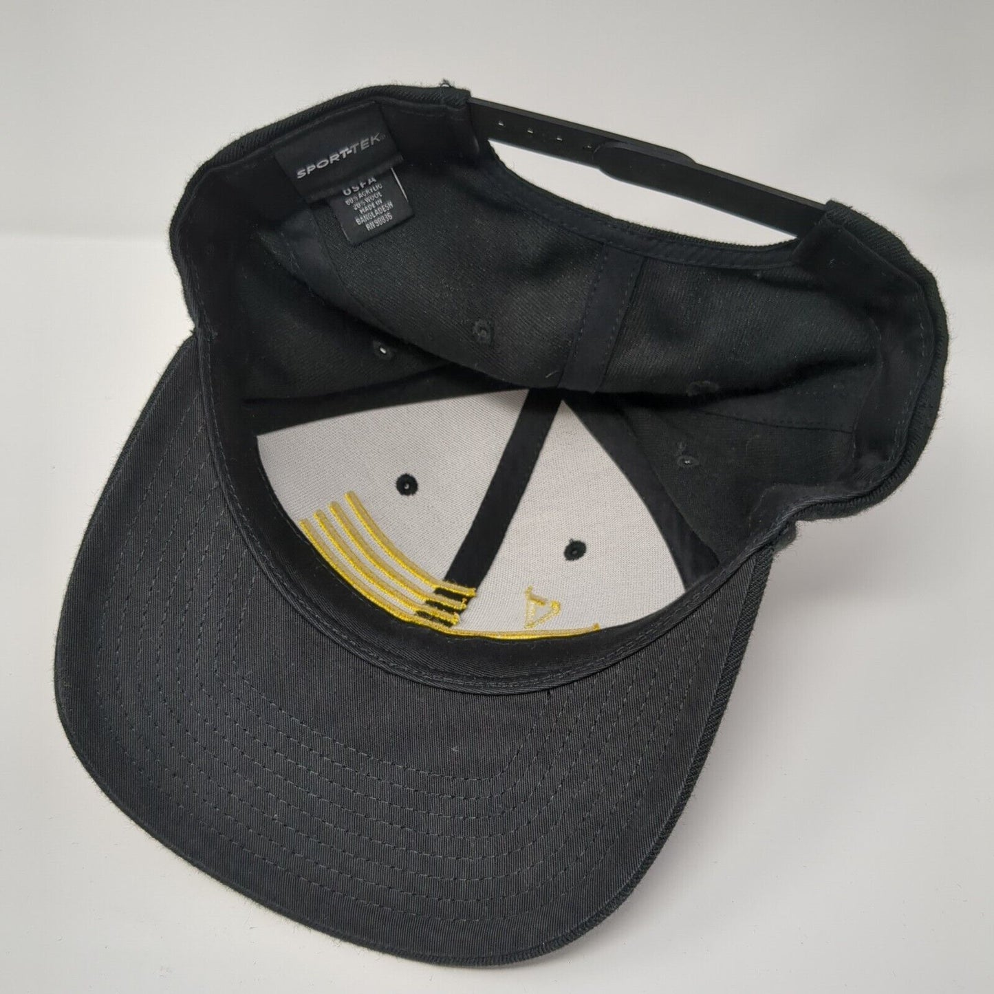 Sport-Tek Snapback Hat Black OS Adjustable Embroidered Vented Holes 6 Panel