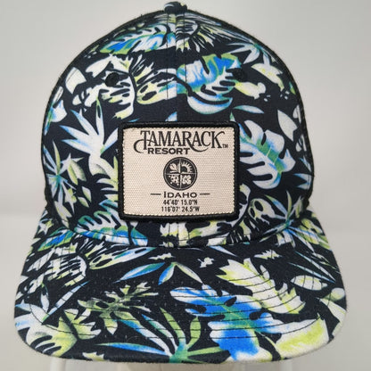 Pukka Tamarack Resort Trucker Hat Black Blue Floral One Size Snapback Mesh Patch