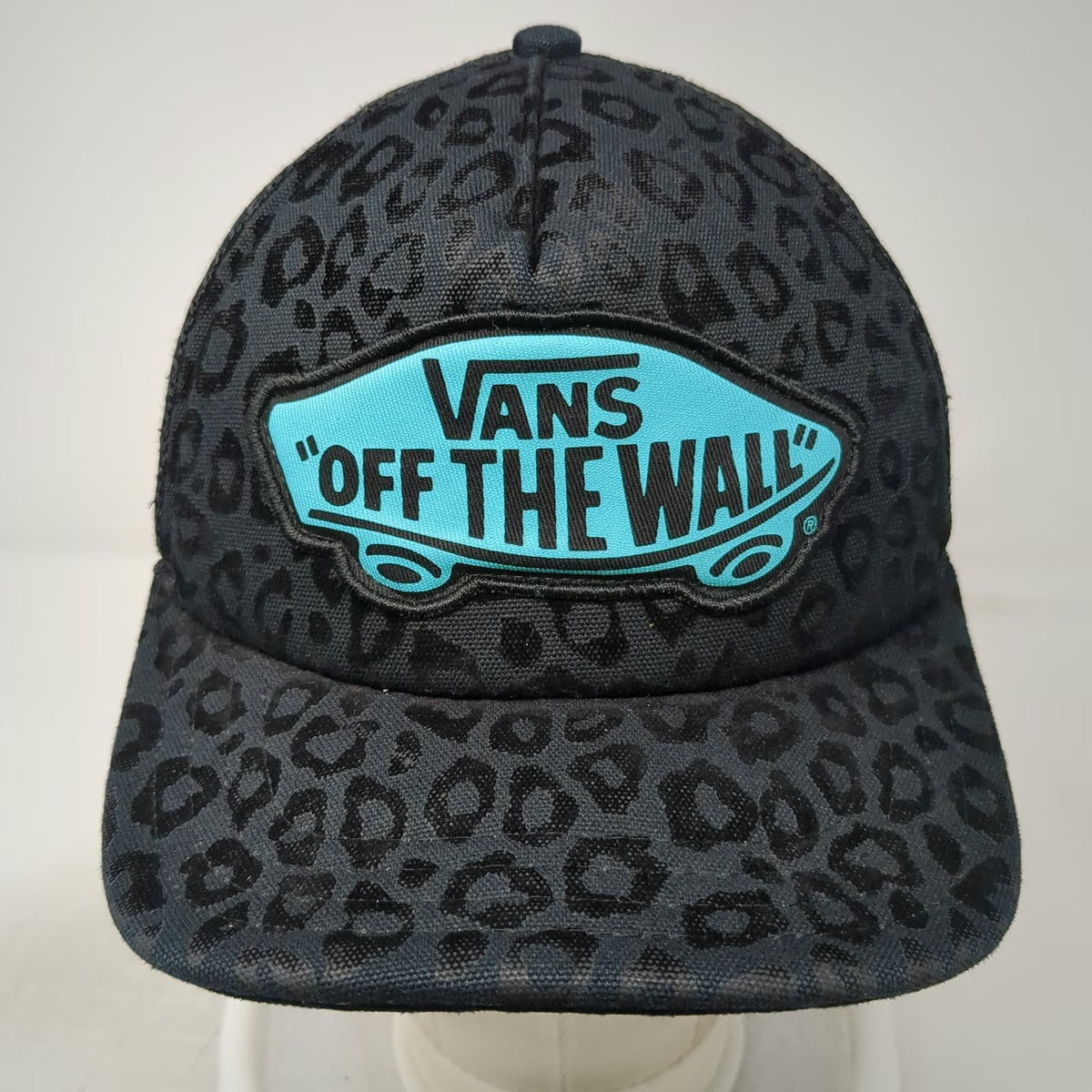 Vans Trucker Hat Black Blue One Size Leopard Print Logo Patch Mesh Back