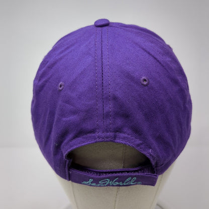 SeaWorld Strapback Hat Purple One Size Adjustable Embroidered Floral Cotton