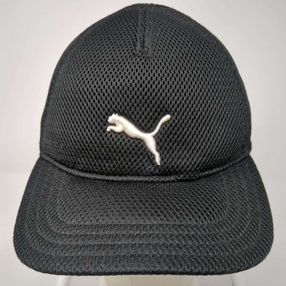 Puma 5 Panel Hat Black One Size Mesh Strapback Embroidered Cat Logo Sport Cap