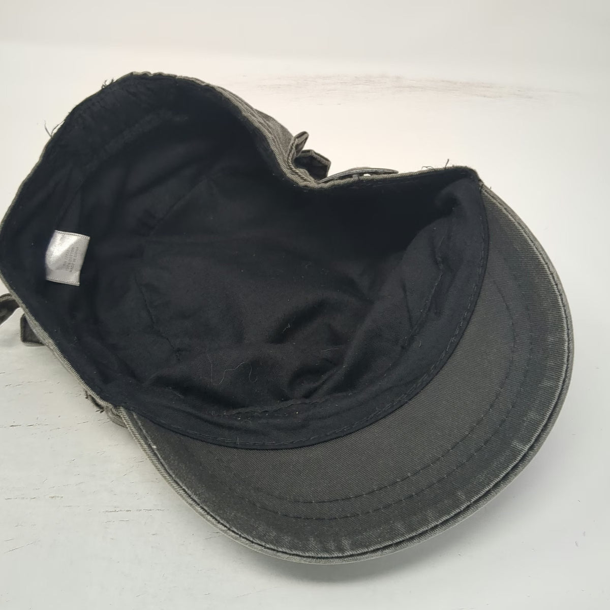 Army Cap Gray One Size Side Buckles Elastic Back Faded Cotton Military Hat