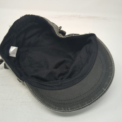 Army Cap Gray One Size Side Buckles Elastic Back Faded Cotton Military Hat